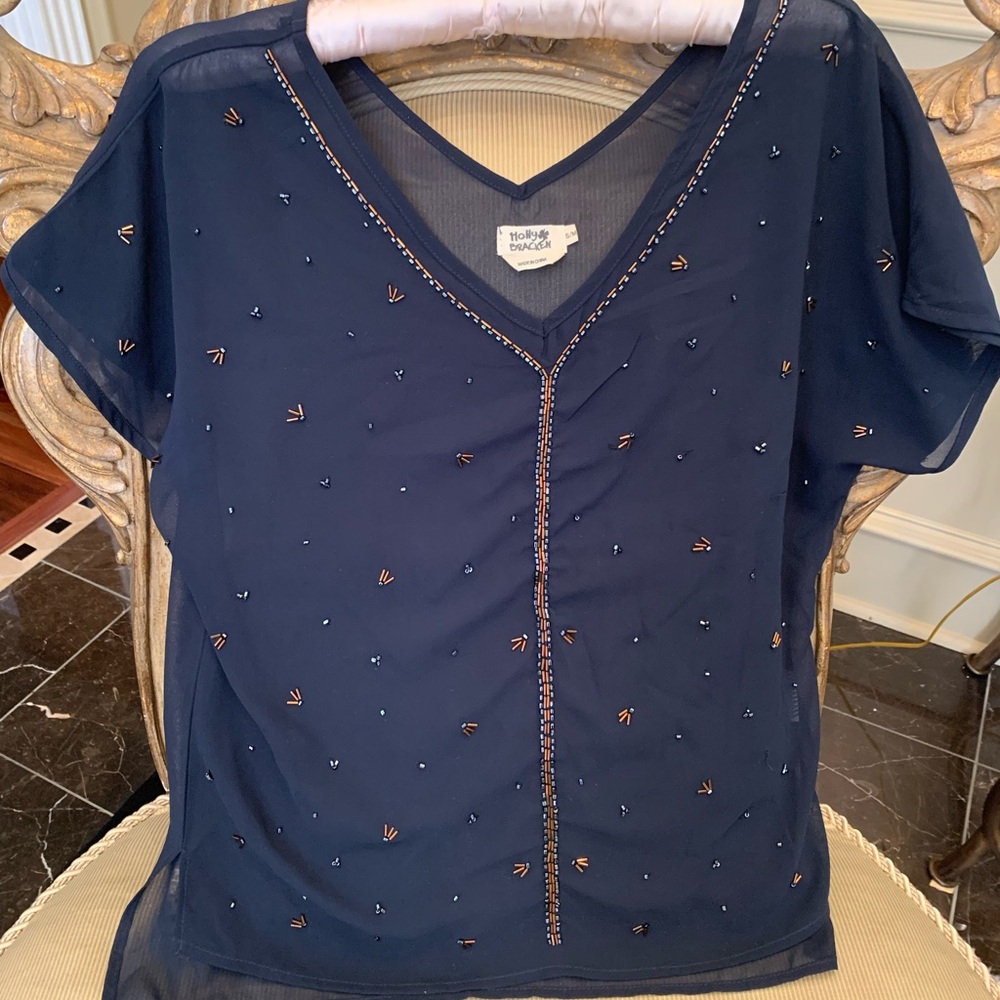 Midnight Blue Embellished Sheer Top